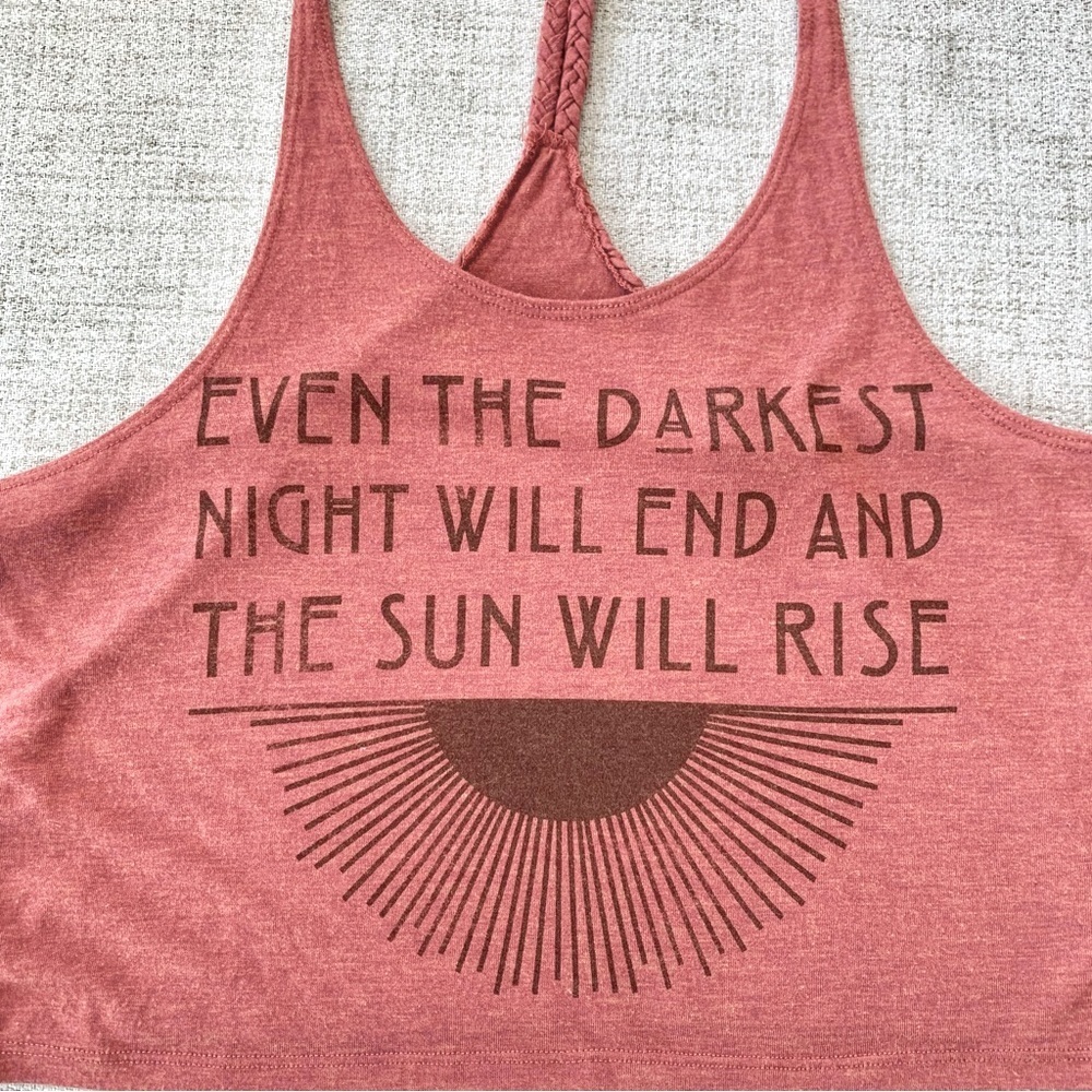 Burnt Orange Even the Darkest Night Will End Fringe Braided Tank Top